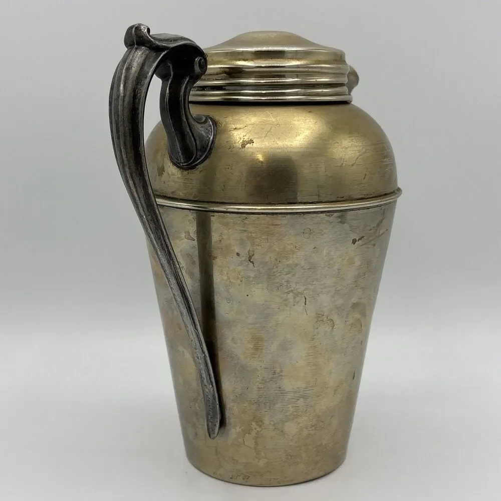 COCKTAIL SHAKER VINTAGE PARTY DRINK MIXER NICKEL SILVER SCREW LID ART DECO WEAR